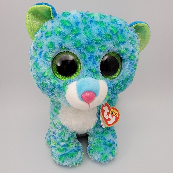 Ty Beanie Boos Leona the Leopard Cat 9" Plush Glitter Eyes Pink Sparkle Nose - Picture 5 of 12
